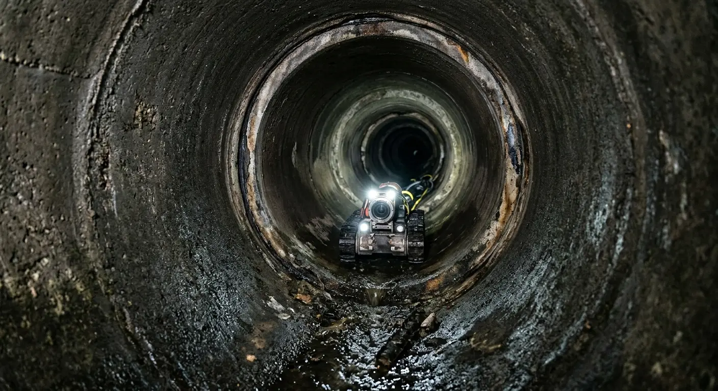 Robotic sewer camera inspecting pipe interior for Drain Snake Service in DeKalb